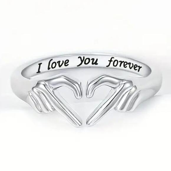 Hands Heart Silver Ring Adjustable Hands Christmas Valentine's Birthday Gift NEW - Picture 1 of 8